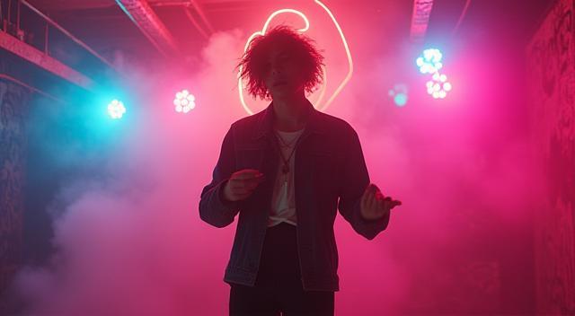 Still from a vibrant indie music video.