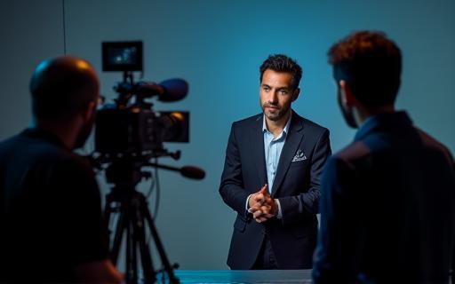 Team filming a corporate interview.