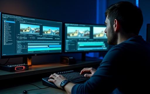 Video editor working on a timeline.